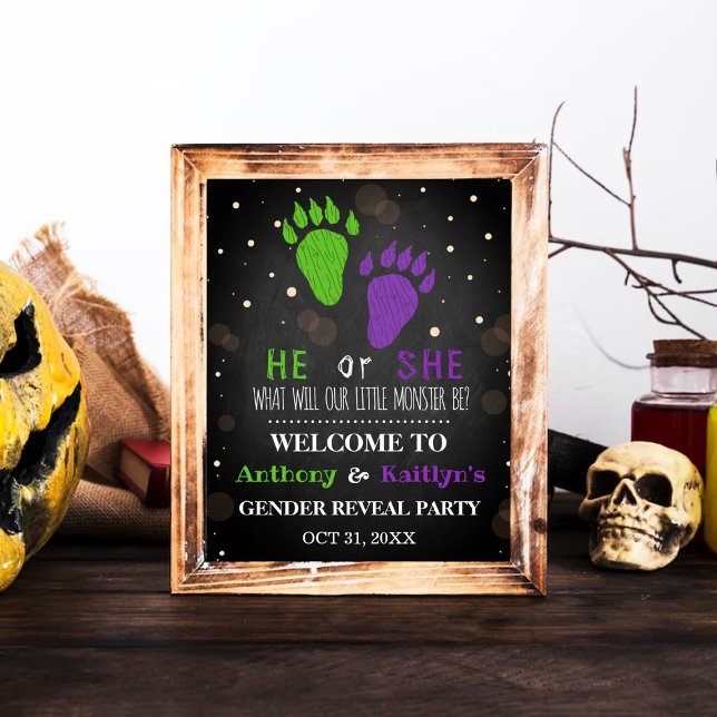 Little Monster Halloween Gender Reveal Party Poster (Creator Uploaded)