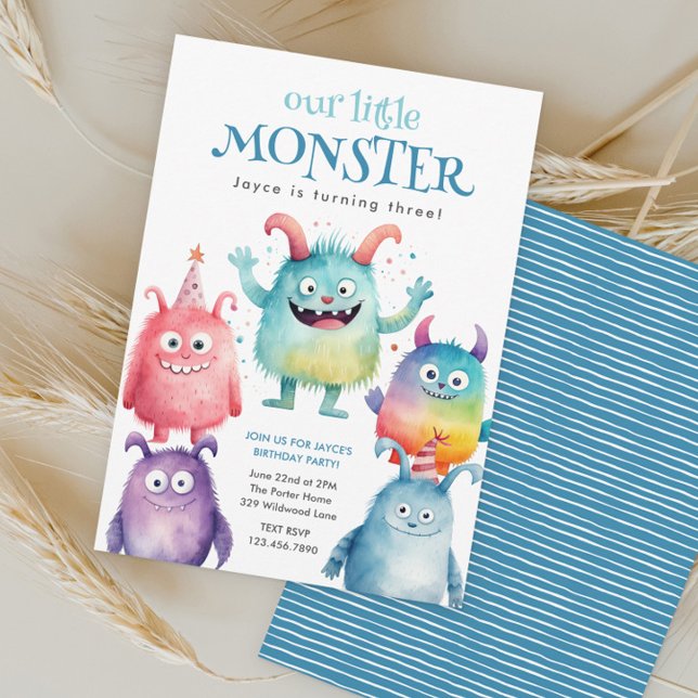 Little Monster Kids Birthday Party Invitation (Cute little monster kids birthday party invitations.)