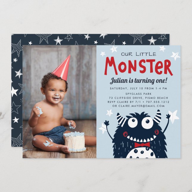 Little Monster Kids Birthday Party Photo Invitation (Front/Back)