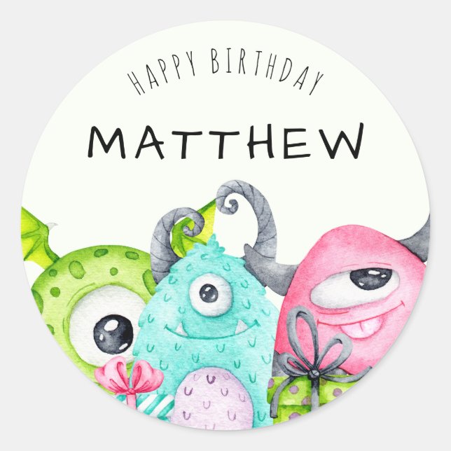 Little Monster Kid's Happy Birthday  Classic Round Sticker (Front)