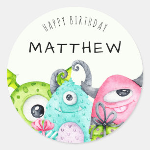 Little Monster Kid's Happy Birthday Classic Round Sticker