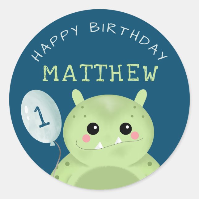 Little Monster Kid's Happy Birthday Sticker (Front)