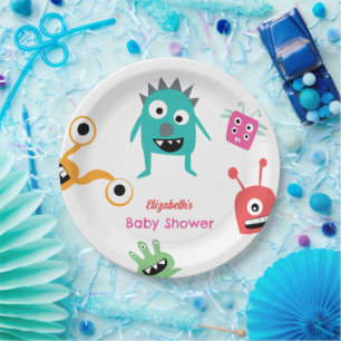 Little Monster on the way Baby Shower Halloween Paper Plate