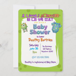 Little Monster on the Way, Green Baby Shower Invitation