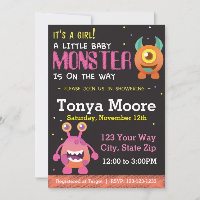 Little Monster Pink Baby Shower Invitation (Front)