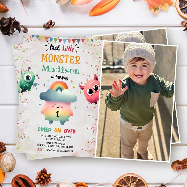  Little Monster Themed 1st Birthday Party Photo  Invitation (Creator Uploaded)