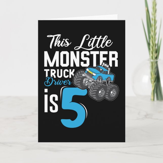 Little monster truck Driver 5th Birthday Card (Front)