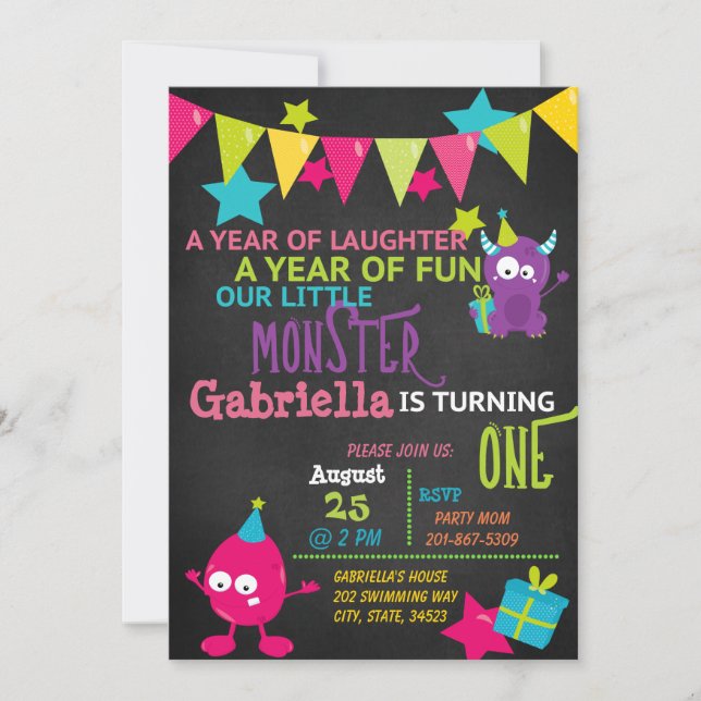 Little Monster Turning ONE Birthday Invitation (Front)