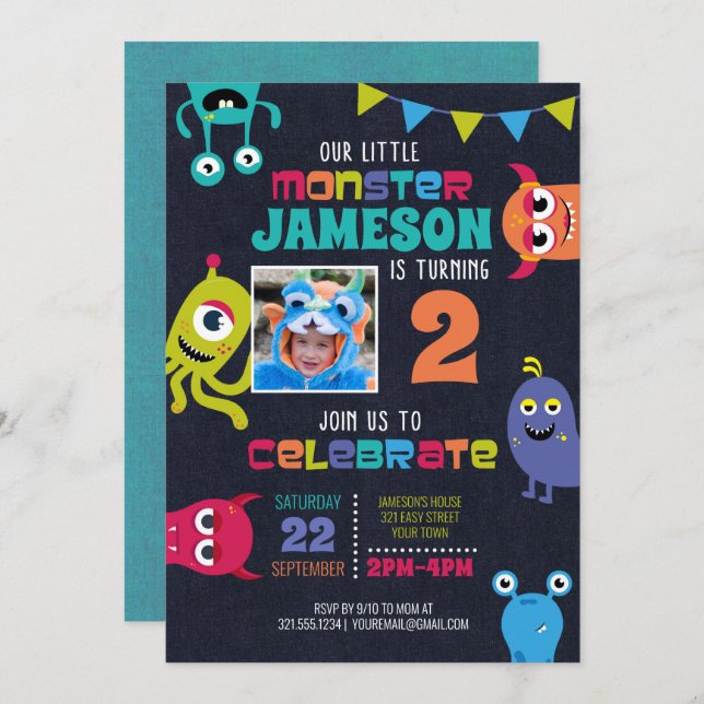 Little Monsters Birthday Party Invitation (Front/Back)