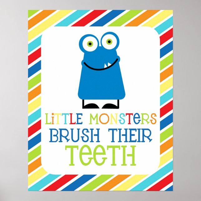 Little Monsters Brush Their Teeth Children's Print (Front)