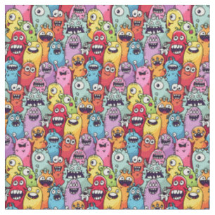Little monsters kids nursery funny faces Fabric