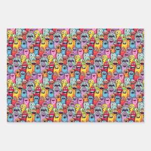 Little monsters kids nursery funny faces Wrapping Paper Sheet