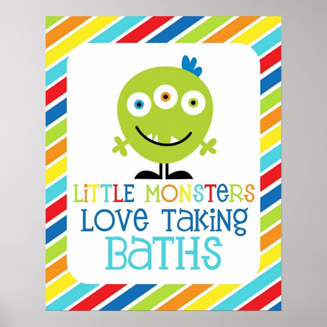 Little Monsters Love Taking Baths Children's Print (Front)