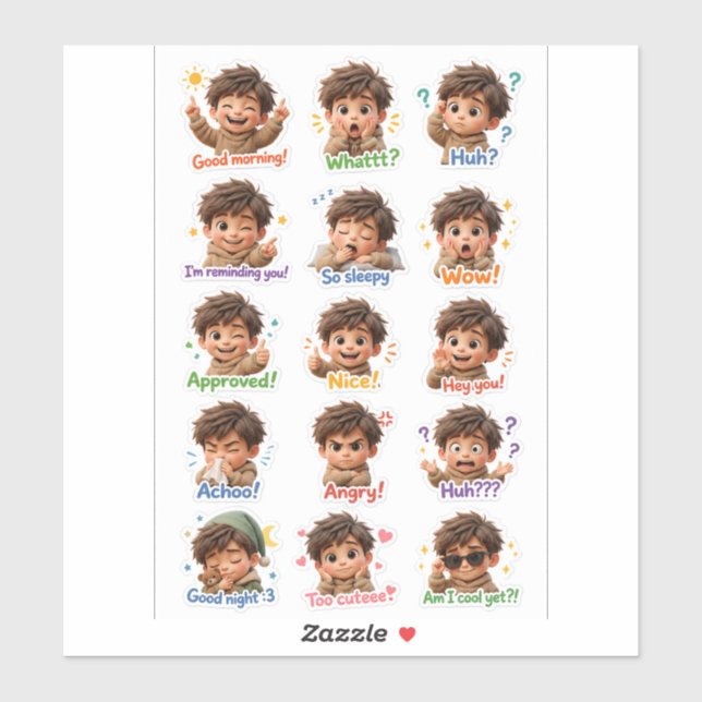 Little Moodster – Cute Chibi Boy Sticker Pack (Sheet)