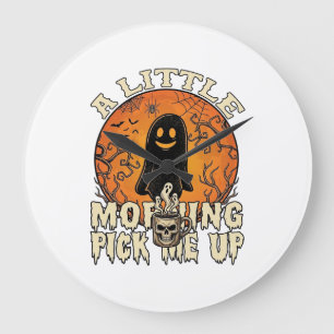 Little Morning Pick Me Up Halloween Ghost Skull Mu Large Clock
