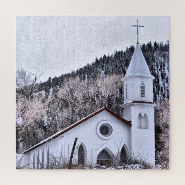 Little Mountain Town Church - 20x20 - 676 pcs Jigsaw Puzzle (Vertical)