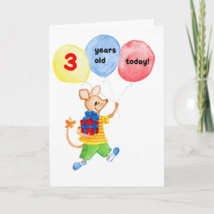 'Little Mouse' 3rd Birthday Card