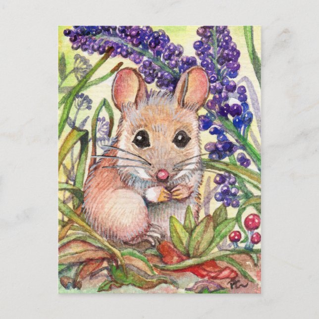 Little Mouse and Purple Flowers Postcard (Front)