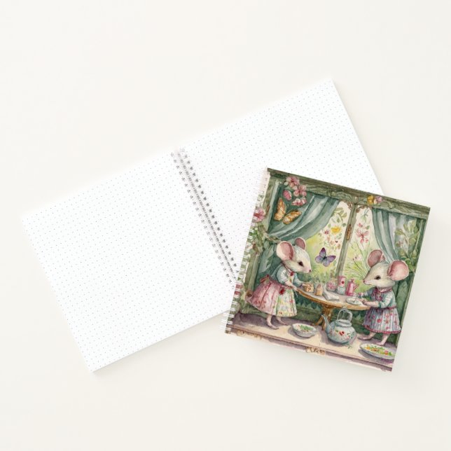 Little mouse at table bullet journal notebook (Inside)