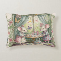 Little mouse at table garden illustration