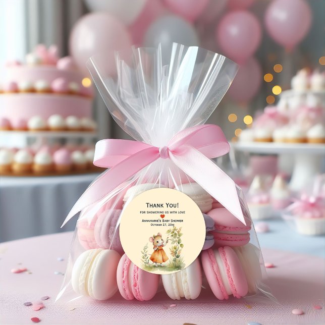 Little Mouse Baby Girl Baby Shower |  Classic Round Sticker (Creator Uploaded)