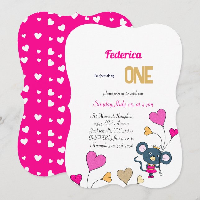 Little mouse birthday invitation  (Front/Back)