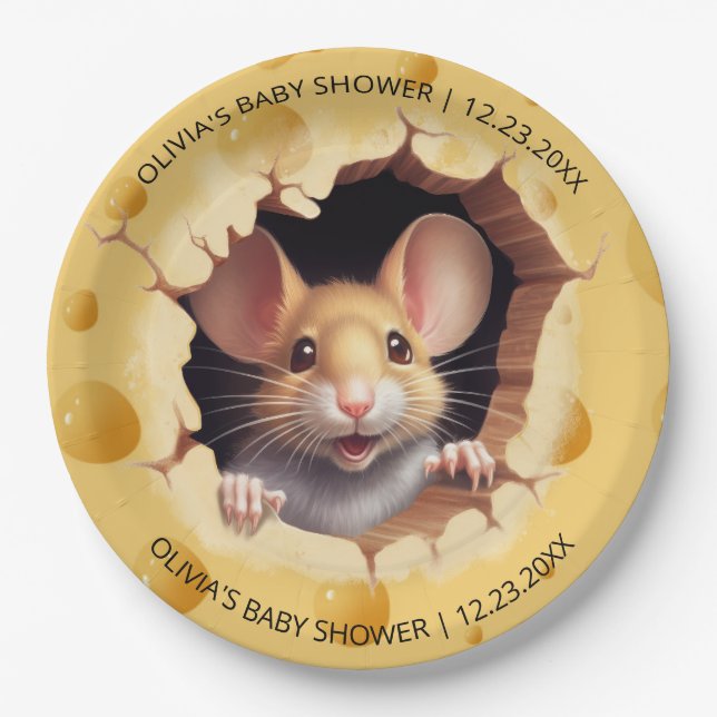 Little mouse in cheese Baby Shower Paper Plate (Front)