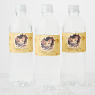 Little mouse in cheese Baby Shower Water Bottle Label