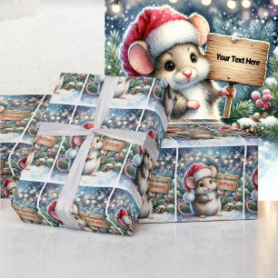 Little Mouse Personalise Name Girl's Christmas Wrapping Paper