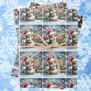 Little Mouse Personalize Name Girl's Christmas Wrapping Paper Sheet
