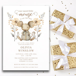 Little Mouse Watercolor Baby Shower Invitation