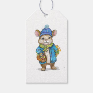 Little mouse with a basket of goodies gift tags