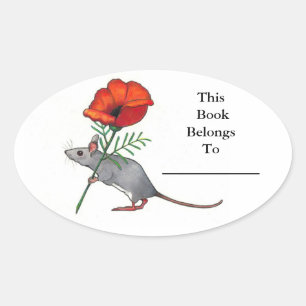 Little Mouse With Big Flower: Book Plate Oval Sticker