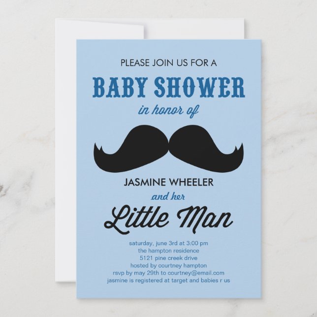 Little Moustache Baby Shower Invitations (Front)