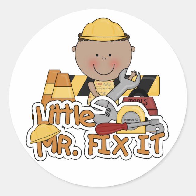 Little Mr. Fix It Construction Tshirts and Gifts Classic Round Sticker (Front)