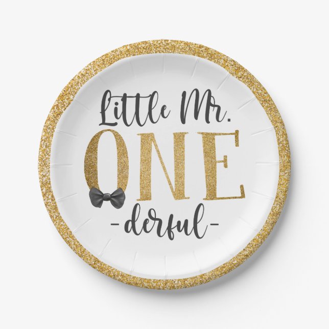Little Mr. One Derful 1st Birthday Paper Plate (Front)
