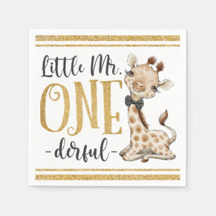 Little Mr. One Derful Cute Giraffe 1st Birthday Na Napkin