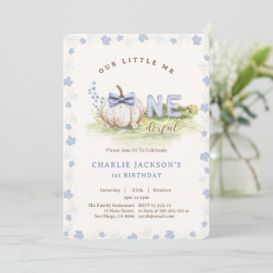 Little Mr Onederful Bow Tie Pumpkin 1st Birthday Invitation