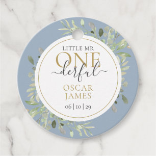 Little Mr ONEderful Boy First Birthday Blue Favour Tags