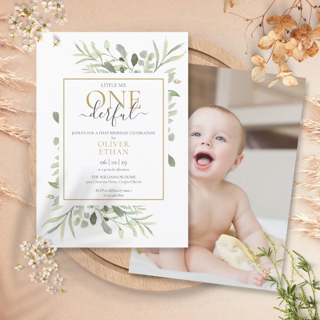 Little Mr ONEderful Elegant Photo First Birthday Invitation (Creator Uploaded)