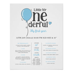 Little Mr Onederful First Bday Milestone Poster