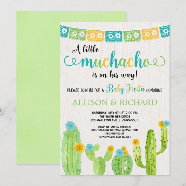 Little muchacho couples fiesta baby shower invitation (Front/Back)