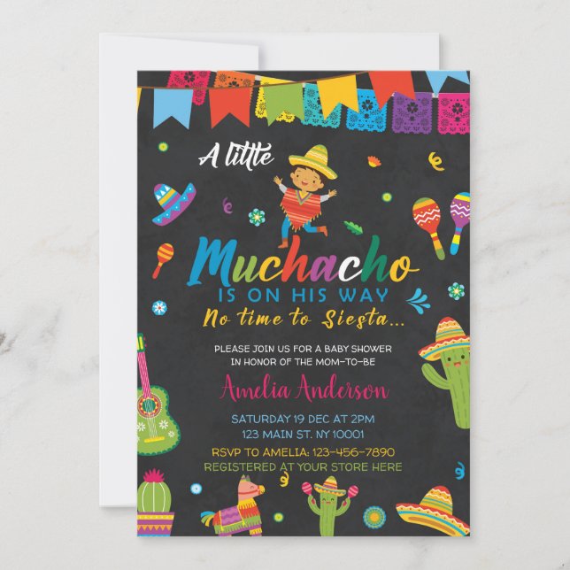 Little Muchacho On The Way Boy Fiesta Baby Shower Invitation (Front)