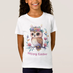 Little Multicolored Owl Happy Easter  T-Shirt