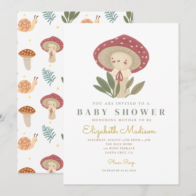 Little mushroom Baby Shower Invitation (Front/Back)