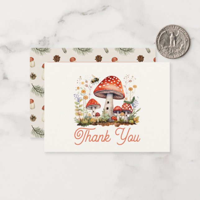 Little Mushroom Baby Shower Thank You Card (Front/Back In Situ)