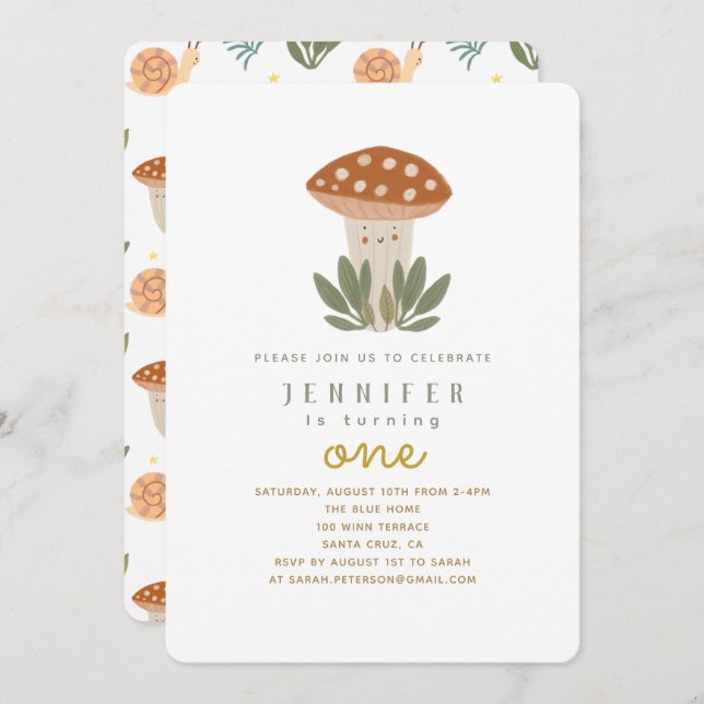 Little mushroom Birthday Invitation (Front/Back)
