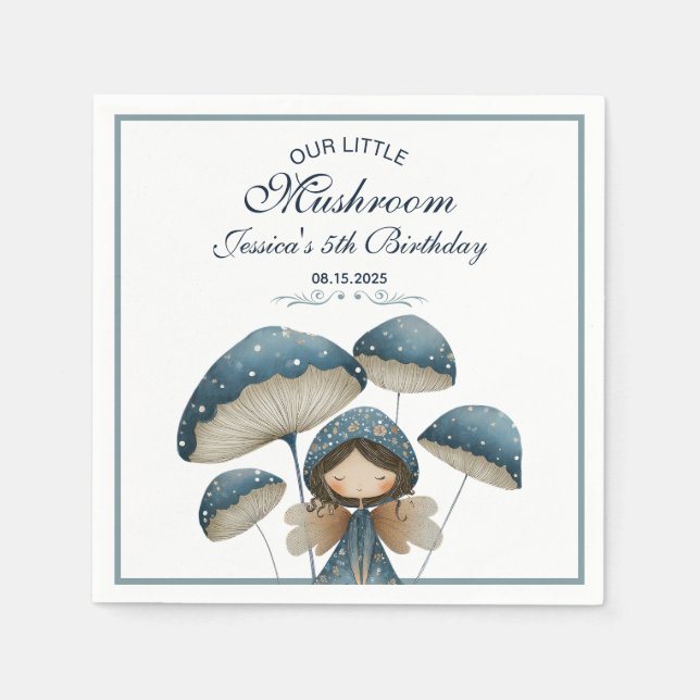Little Mushroom Blue Fairy Kids Birthday Party  Napkin (Front)