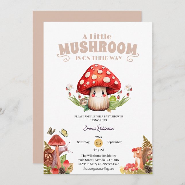 little mushroom butterfly moth  baby shower invitation (Front/Back)