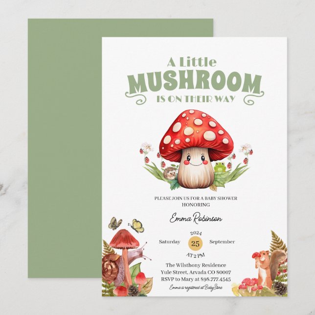 little Mushroom butterfly Snail Forest baby shower Invitation (Front/Back)